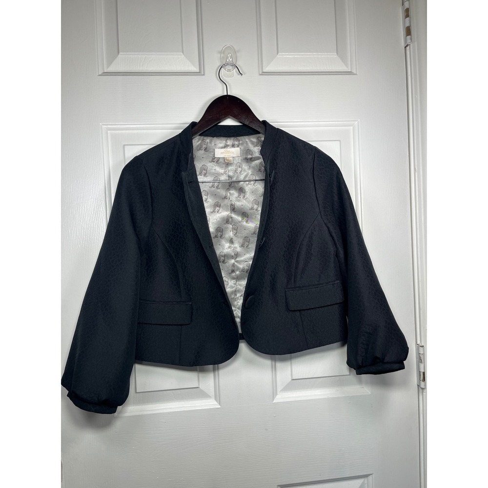 Erin Fetherston Jacket Women Small Black Textured Jacquard Cropped Puff Sleeve - Picture 3 of 12